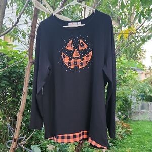 Quacker Factory, Women's Fall, Halloween Black & Orange Pumpkin Seguins Top Sz L